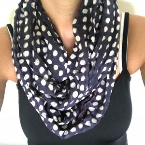 Navy and white polka dot scarf